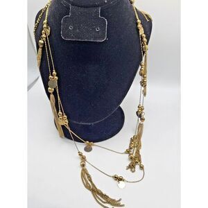 Pirate Style Chain Fringe and Coin Gold tone Double Layer Bohemian Necklace 28in